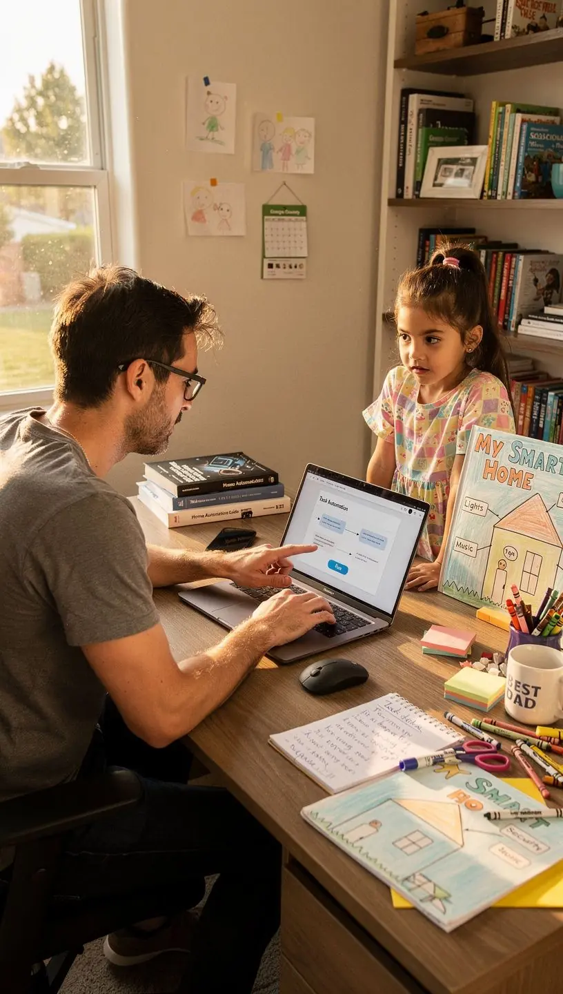 Team collaborating around a table with laptops and digital tablets, planning automation strategies.
